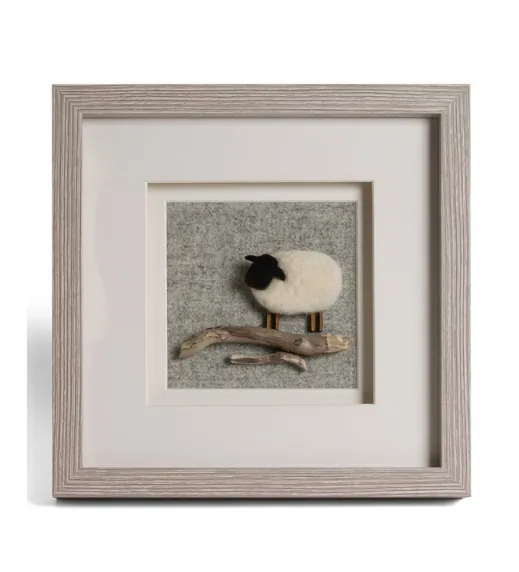 Southbeach Designs Driftwood and Wool Sheep Picture